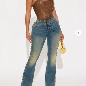 Fashion Nova Blue Flare Wide Leg Jeans